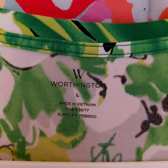 Worthington Womans Short Sleeve Top, Green Floral, Large - Picture 3 of 3
